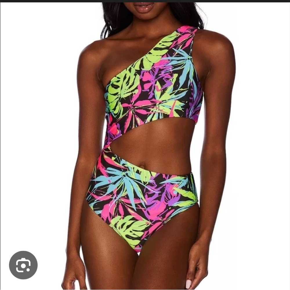 Beach Riot Celine Neon Palms  One-Shoulder Cutout Swimsuit